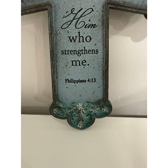 Philippians 4:13 Wall Cross, Blue MDF Scripture Decor, Farmhouse Christian Gift - Picture 8 of 10